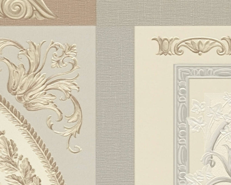 media image for Baroque Squares Textured Wallpaper in Cream/Grey from the Versace V Collection 215