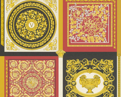 product image for Baroque Squares Textured Wallpaper in Red/Gold by Versace Home 51