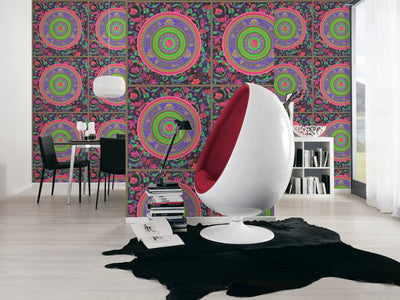 product image for Baroque Circle Textured Wallpaper in Multi from the Versace V Collection 85