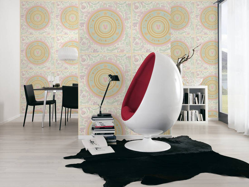 media image for Baroque Circle Textured Wallpaper in Cream/Multi from the Versace V Collection 299