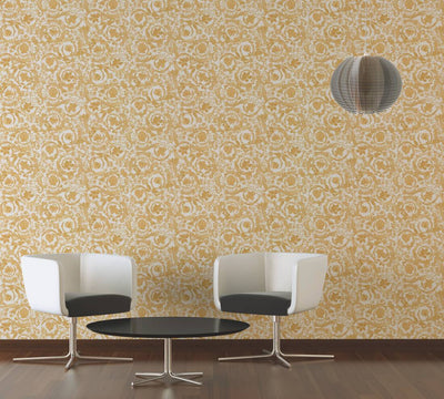 product image for Baroque Damask Textured Wallpaper in Cream/Orange from the Versace V Collection 54