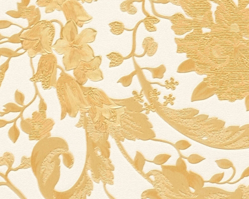 media image for Baroque Damask Textured Wallpaper in Cream/Orange from the Versace V Collection 293