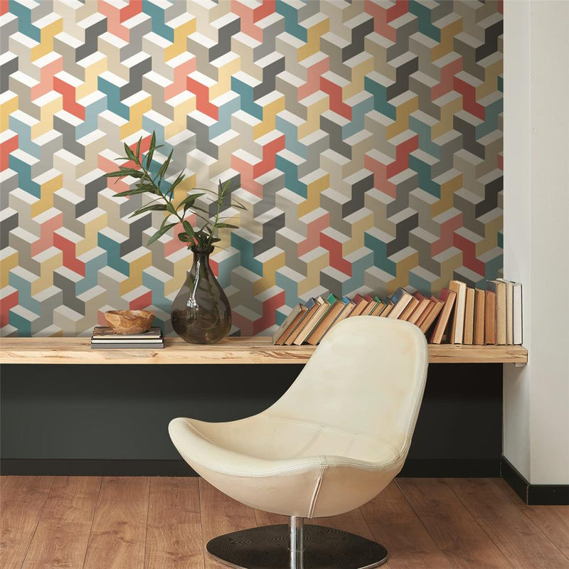 media image for 3D Steps Peel & Stick Wallpaper in Multi by RoomMates for York Wallcoverings 22