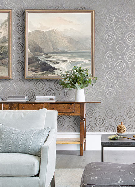 media image for Uma Silver Star Medallion Wallpaper from the Lustre Collection by Brewster Home Fashions 252