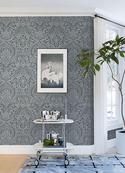 product image for Artemis Sapphire Floral Damask Wallpaper from the Lustre Collection by Brewster Home Fashions 65