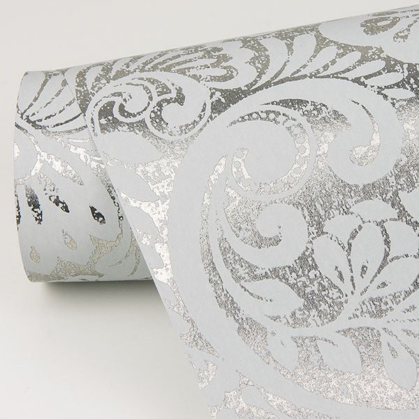 media image for Artemis Silver Floral Damask Wallpaper from the Lustre Collection by Brewster Home Fashions 26