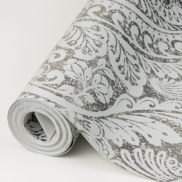 media image for Artemis Silver Floral Damask Wallpaper from the Lustre Collection by Brewster Home Fashions 233