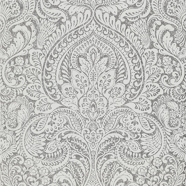 media image for Artemis Silver Floral Damask Wallpaper from the Lustre Collection by Brewster Home Fashions 245