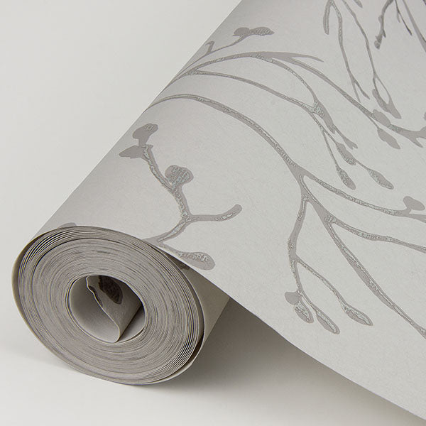 media image for Koura Silver Budding Branches Wallpaper from the Lustre Collection by Brewster Home Fashions 277