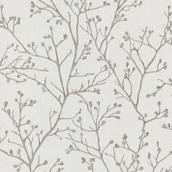 media image for Koura Silver Budding Branches Wallpaper from the Lustre Collection by Brewster Home Fashions 231