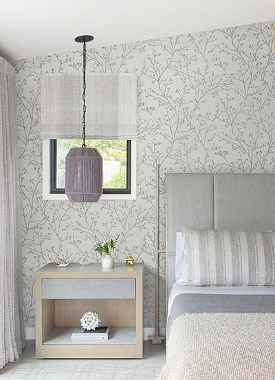 product image for Koura Silver Budding Branches Wallpaper from the Lustre Collection by Brewster Home Fashions 15