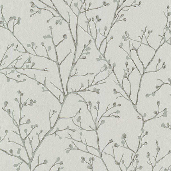 media image for Koura Platinum Budding Branches Wallpaper from the Lustre Collection by Brewster Home Fashions 289