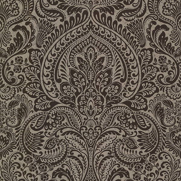 media image for Artemis Espresso Floral Damask Wallpaper from the Lustre Collection by Brewster Home Fashions 282