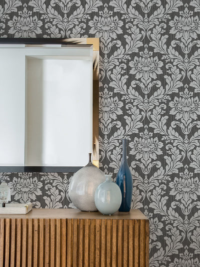 product image for Galois Silver Damask Wallpaper from the Radiance Collection by Brewster Home Fashions 16