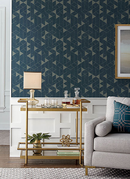 media image for Fairbank Navy Linen Geometric Wallpaper by Scott Living 250