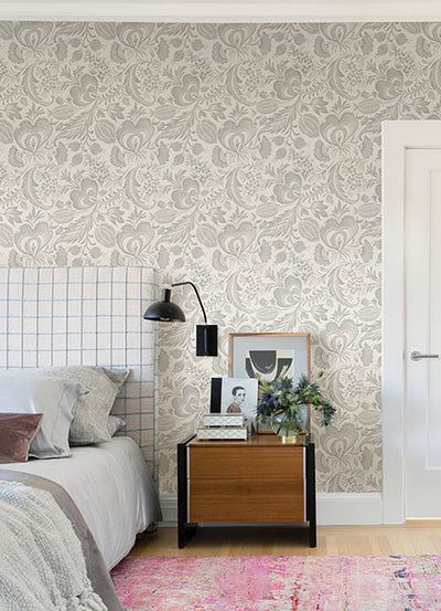 product image for Culver Grey Jacobean Wallpaper by Scott Living 11