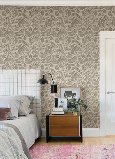 product image for Culver Light Brown Jacobean Wallpaper by Scott Living 3