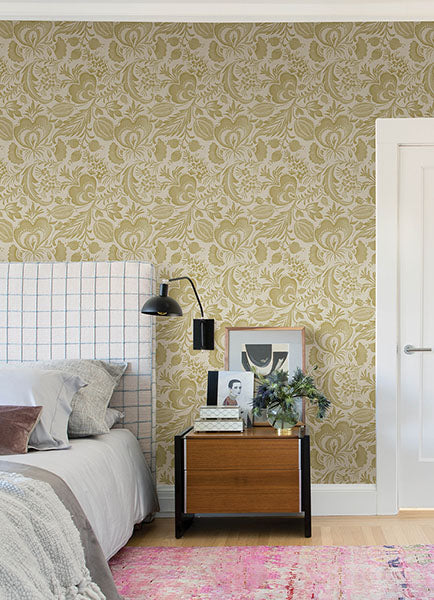 media image for Culver Mustard Jacobean Wallpaper by Scott Living 271