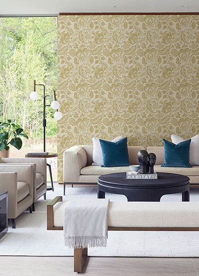 product image for Culver Mustard Jacobean Wallpaper by Scott Living 24