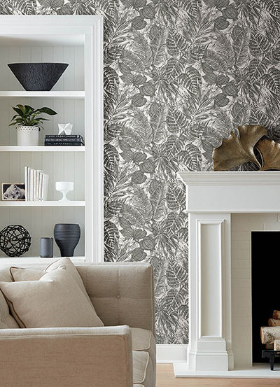 product image for Brentwood Black Palm Leaves Wallpaper by Scott Living 38