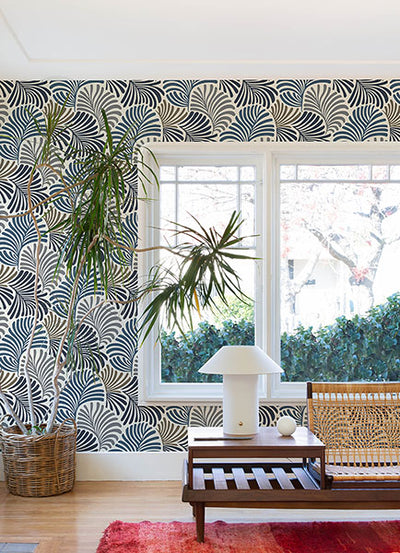 product image for Trousdale Dark Blue Fanning Flora Wallpaper by Scott Living 15