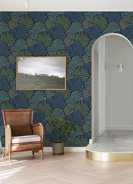 Shop Trousdale Navy Fanning Flora Wallpaper by Scott Living