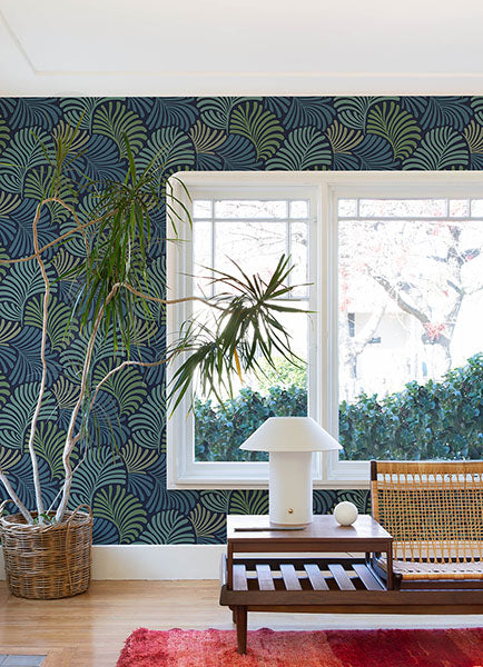 Shop Trousdale Navy Fanning Flora Wallpaper by Scott Living