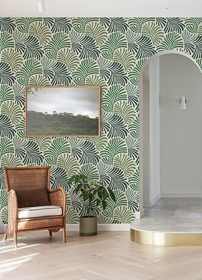 product image for Trousdale Green Fanning Flora Wallpaper by Scott Living 36