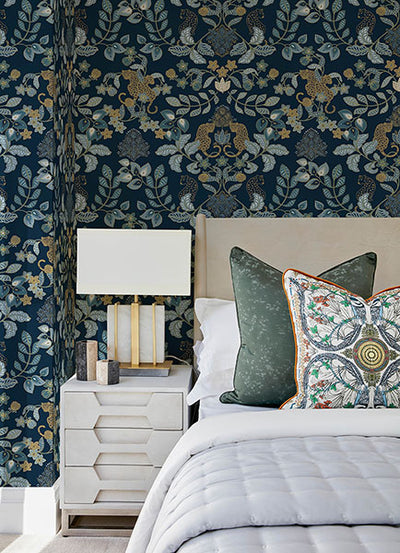 product image for Getty Navy Jungle Damask Wallpaper by Scott Living 99