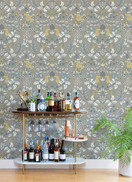 media image for Getty Grey Jungle Damask Wallpaper by Scott Living 219