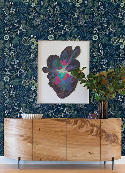 product image for Marilyn Dark Blue Floral Trail Wallpaper by Scott Living 33