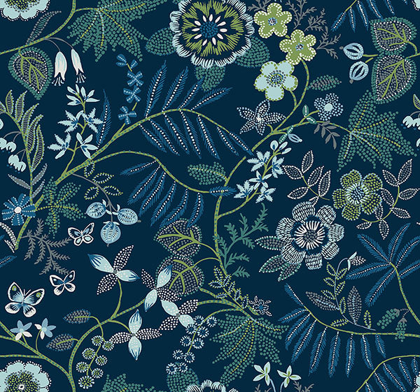 media image for Marilyn Dark Blue Floral Trail Wallpaper by Scott Living 260