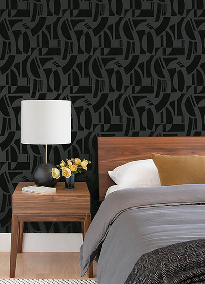 product image for Carter Black Geometric Flock Wallpaper by Scott Living 15