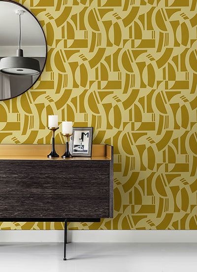 product image for Carter Gold Geometric Flock Wallpaper by Scott Living 59