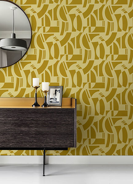 media image for Carter Gold Geometric Flock Wallpaper by Scott Living 297