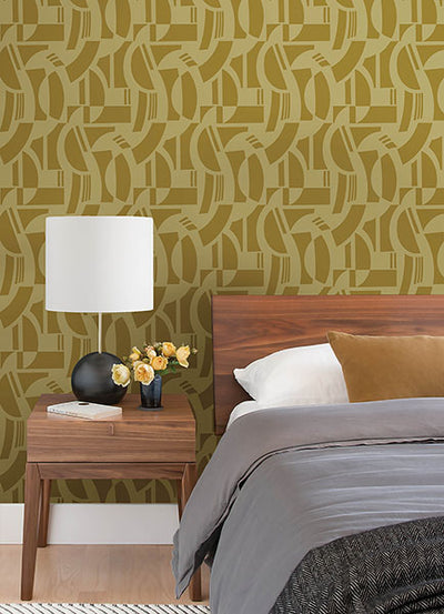 product image for Carter Gold Geometric Flock Wallpaper by Scott Living 97