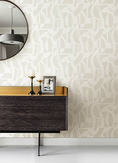 product image for Carter Cream Geometric Flock Wallpaper by Scott Living 85