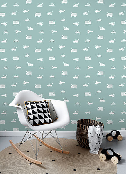 media image for Briony Blue Vehicles Wallpaper from the Fable Collection by Brewster 254