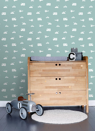 product image for Briony Blue Vehicles Wallpaper from the Fable Collection by Brewster 59