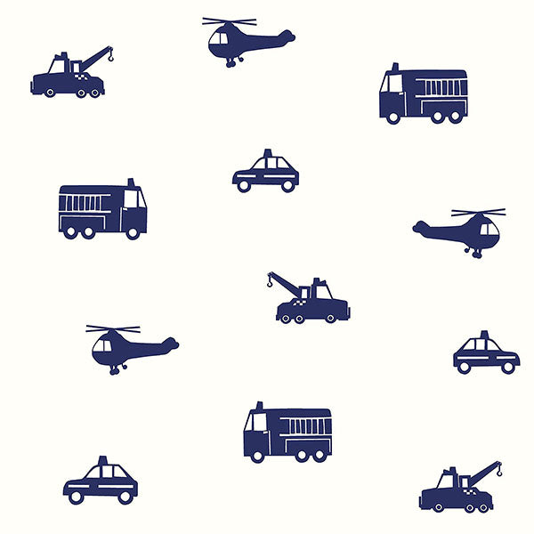 media image for Briony Navy Vehicles Wallpaper from the Fable Collection by Brewster 262