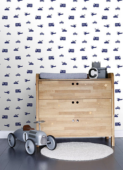 product image for Briony Navy Vehicles Wallpaper from the Fable Collection by Brewster 46