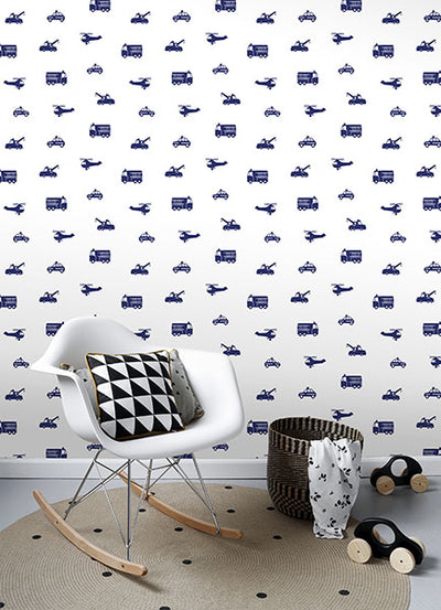 product image for Briony Navy Vehicles Wallpaper from the Fable Collection by Brewster 50