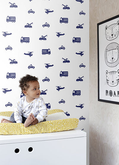 product image for Briony Navy Vehicles Wallpaper from the Fable Collection by Brewster 69