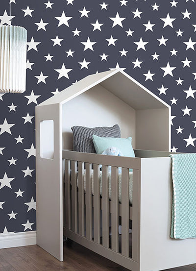 product image for Amira Navy Stars Wallpaper from the Fable Collection by Brewster 24