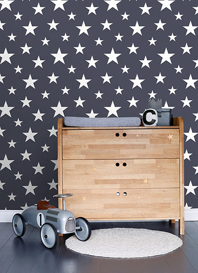 product image for Amira Navy Stars Wallpaper from the Fable Collection by Brewster 8