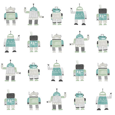 product image for Callum Teal Robots Wallpaper from the Fable Collection by Brewster 73