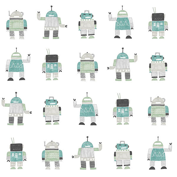 media image for Callum Teal Robots Wallpaper from the Fable Collection by Brewster 219