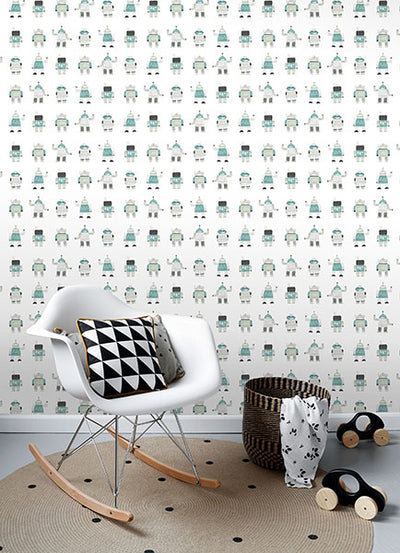 product image for Callum Teal Robots Wallpaper from the Fable Collection by Brewster 43