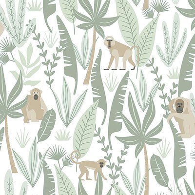 product image for Kiki Light Green Monkeys Wallpaper from the Fable Collection by Brewster 16