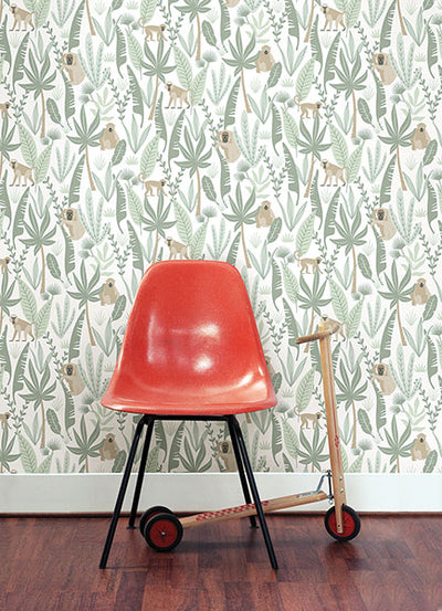 product image for Kiki Light Green Monkeys Wallpaper from the Fable Collection by Brewster 20